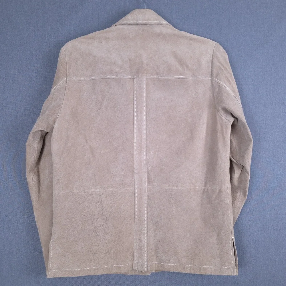 Wilson Suede Jacket Mens Medium Tan Leather Button Up Lined Shacket Hand Pockets